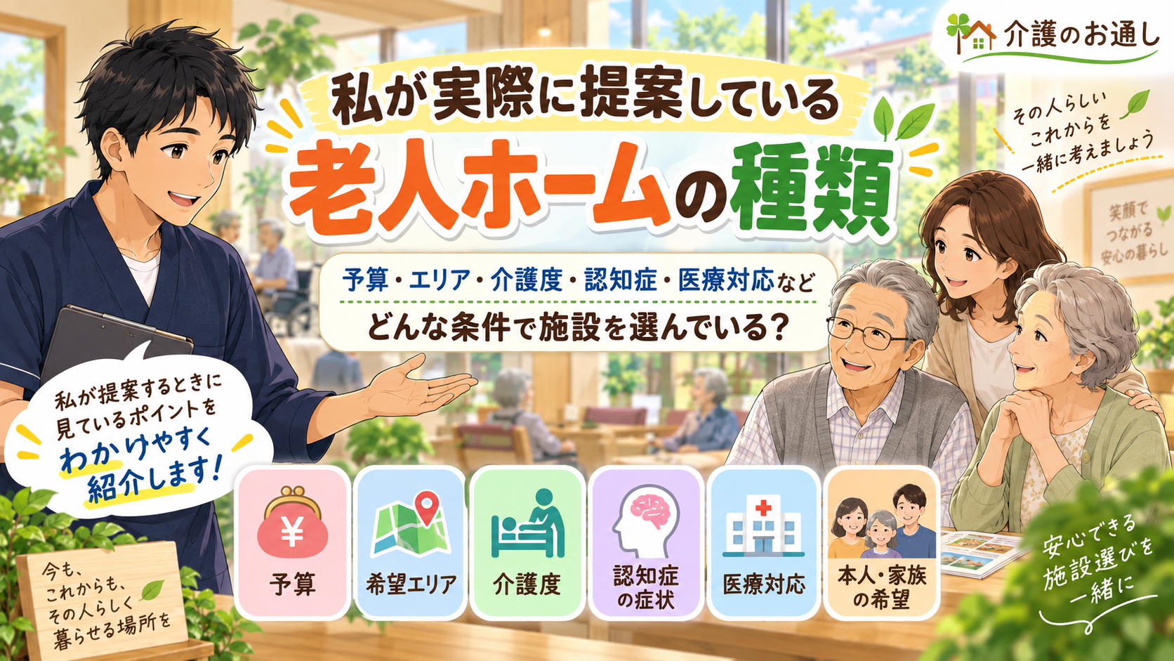 予算・介護度・医療などの条件から老人ホームを提案する相談員クラッシュ